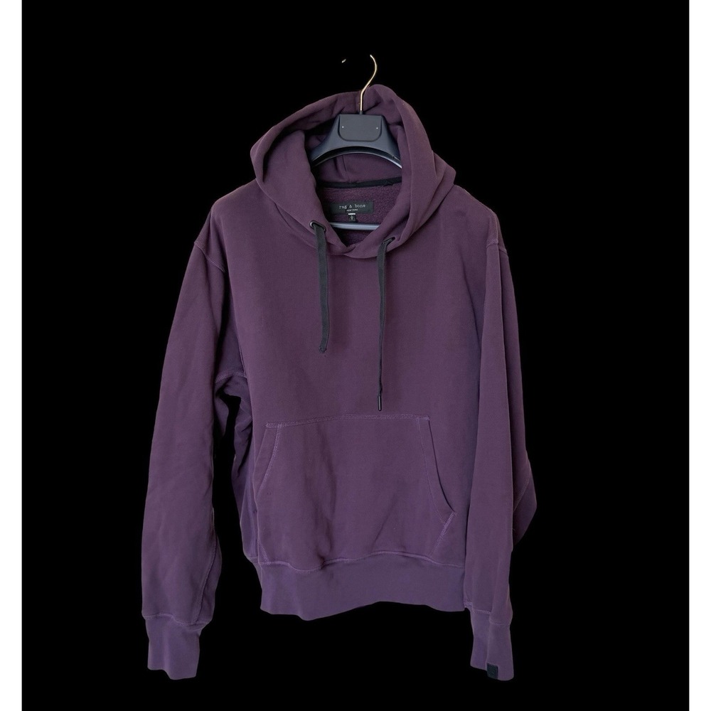 Rag & Bone Hoodie Mens Large Purple Pullover Cotton Distressed By Design
